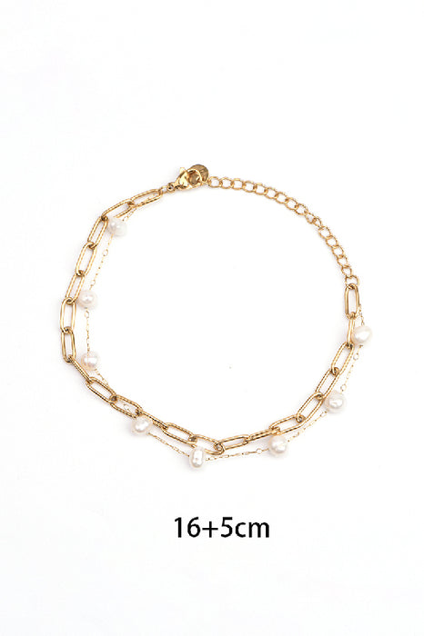 Bracelet en acier inoxydable plaqué or réglable perles d'eau douce