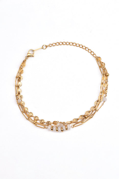 Bracelet stainless steel gold-plated adjustable white moonstone double chain