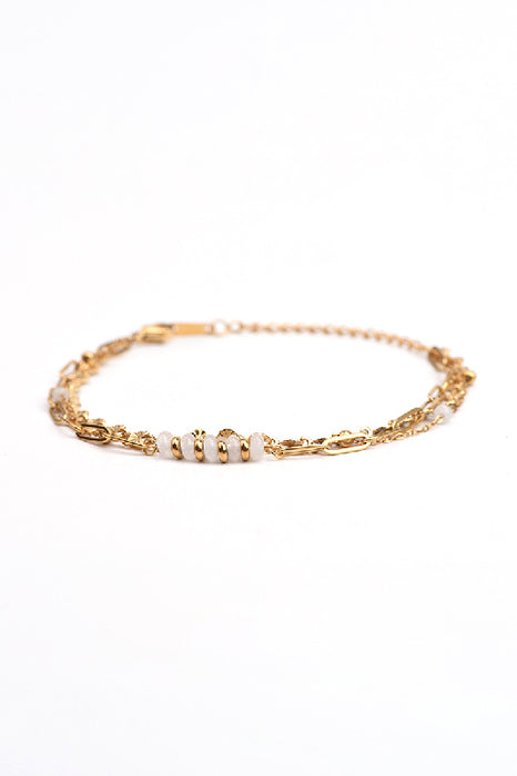 Bracelet stainless steel gold-plated adjustable white moonstone double chain