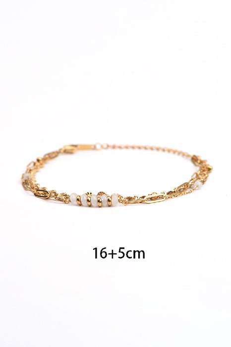 Bracelet stainless steel gold-plated adjustable white moonstone double chain