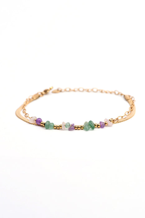 Bracelet acier inoxydable plaqué or ajustable fluorine arc-en-ciel blanc double chaîne