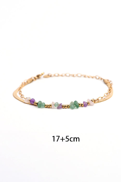 Bracelet acier inoxydable plaqué or ajustable fluorine arc-en-ciel blanc double chaîne