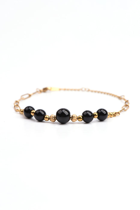 Gold-plated stainless steel bracelet adjustable 5 black agate beads