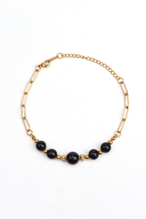 Gold-plated stainless steel bracelet adjustable 5 black agate beads