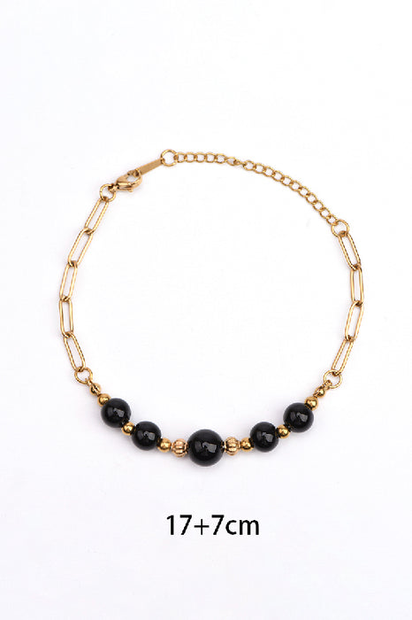 Gold-plated stainless steel bracelet adjustable 5 black agate beads