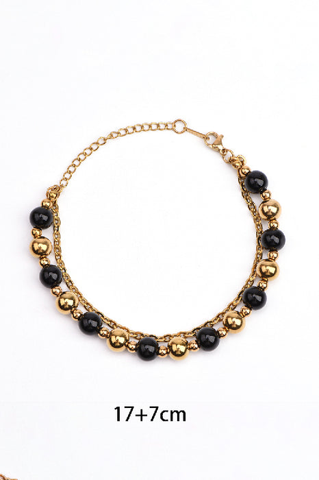 Stainless steel gold-plated adjustable bracelet 8 black agate beads