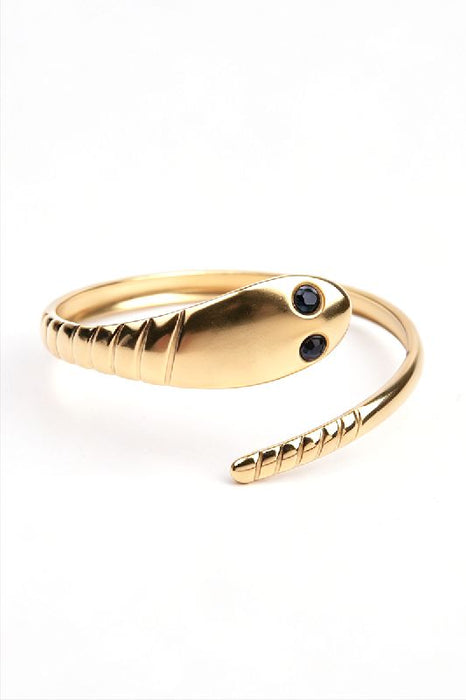 Bangle stainless steel gold-plated adjustable snake smooth eye black