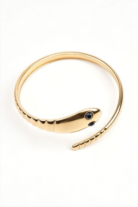 Bangle stainless steel gold-plated adjustable snake smooth eye black