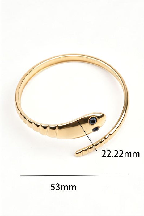 Bangle stainless steel gold-plated adjustable snake smooth eye black