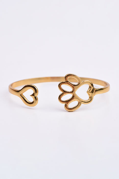 Bangle stainless steel gold-plated adjustable lotus flower / heart