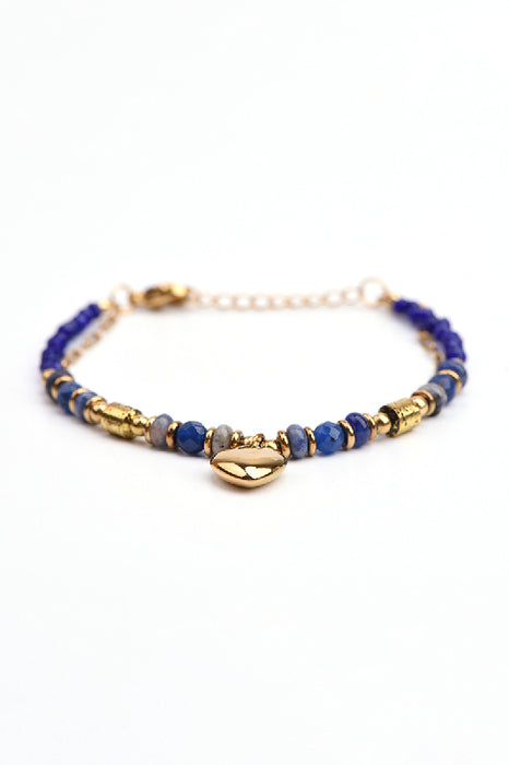 Bracelet en acier inoxydable doré ajustable sodalite, cristal facetté avec pendentif cœur