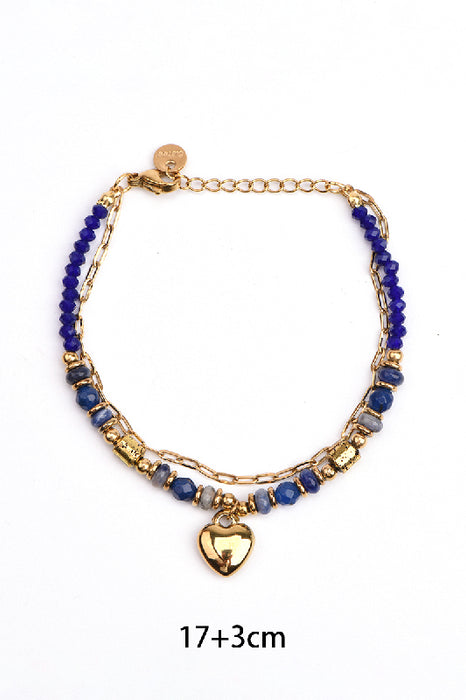 Bracelet en acier inoxydable doré ajustable sodalite, cristal facetté avec pendentif cœur