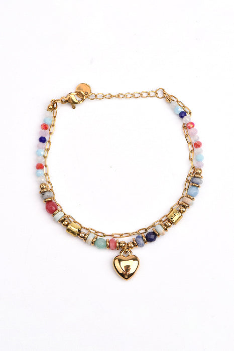 Armband Edelstahl vergoldet verstellbar Regenbogen Edelstein, Kristall mit Herzanhänger