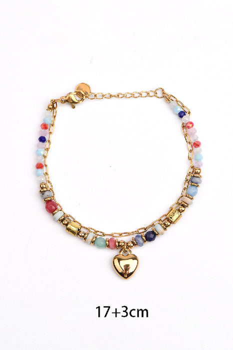 Armband Edelstahl vergoldet verstellbar Regenbogen Edelstein, Kristall mit Herzanhänger