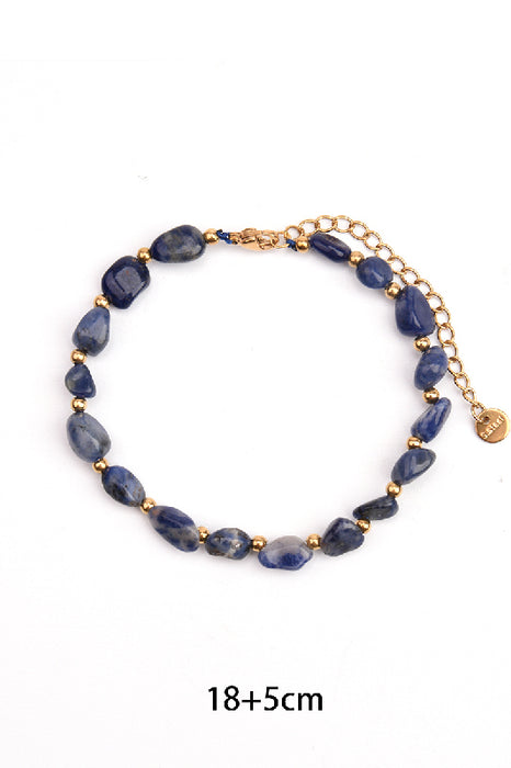 Bracelet acier inoxydable plaqué or ajustable pierres chips sodalite