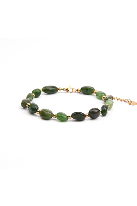 Bracelet gold-plated stainless steel adjustable chip beads Unakite