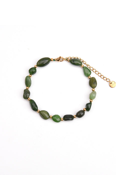 Bracelet gold-plated stainless steel adjustable chip beads Unakite