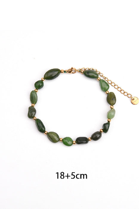 Bracelet gold-plated stainless steel adjustable chip beads Unakite