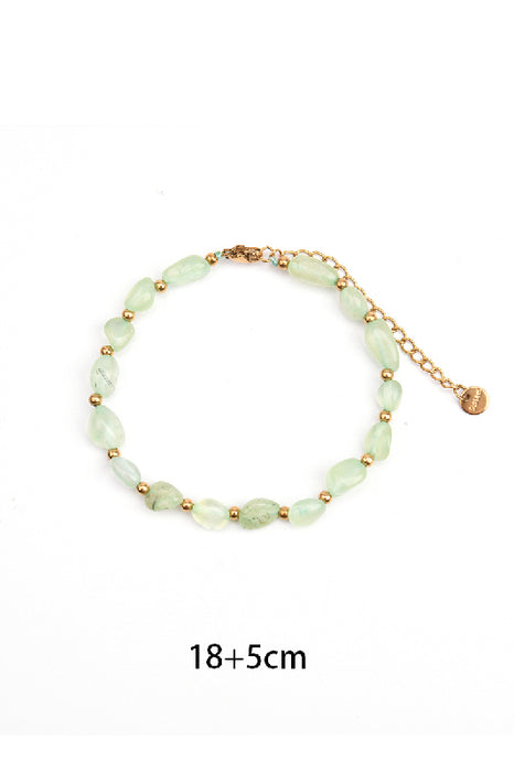 Bracelet acier inoxydable plaqué or ajustable pierres chips prehnite