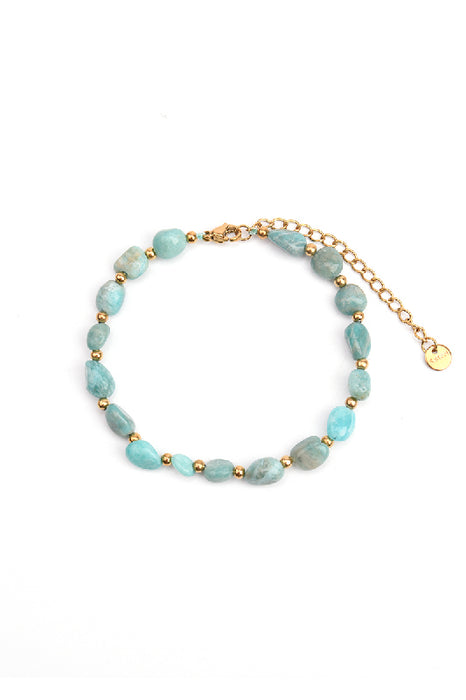 Armband Edelstahl vergoldet verstellbar Chipsteine blauer Amazonit