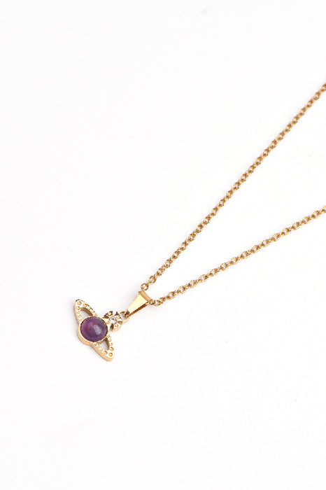 Kette Edelstahl vergoldet 40+5cm Amethyst und Zirkonia