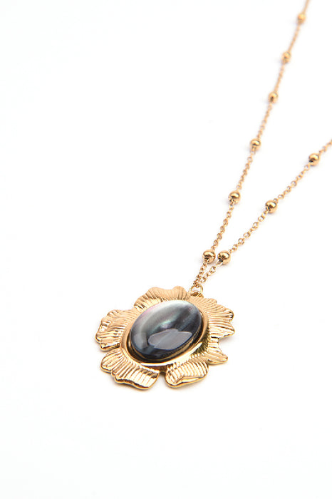 Kette Edelstahl vergoldet 45+5cm Muschelperle in Blumenform gefasst