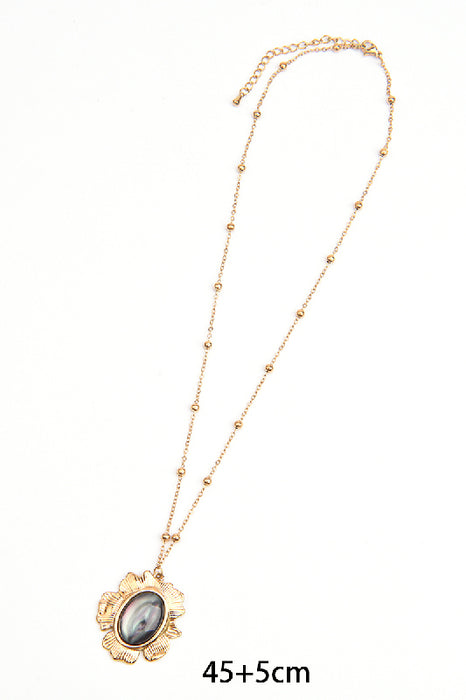 Kette Edelstahl vergoldet 45+5cm Muschelperle in Blumenform gefasst