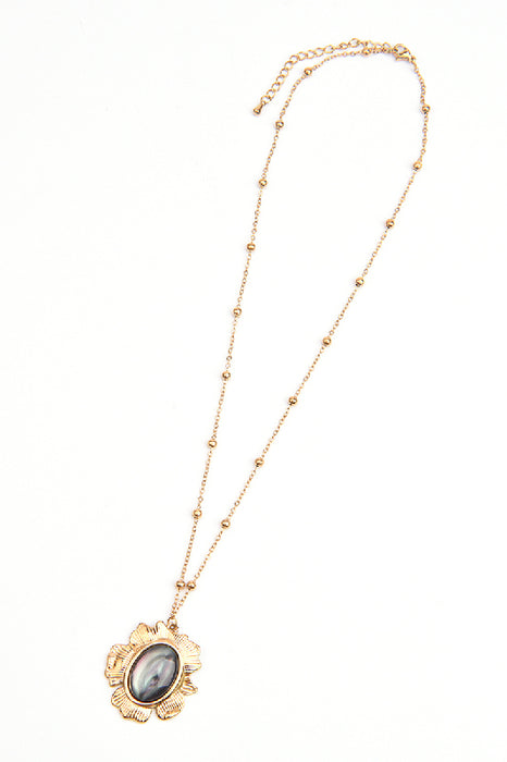 Kette Edelstahl vergoldet 45+5cm Muschelperle in Blumenform gefasst