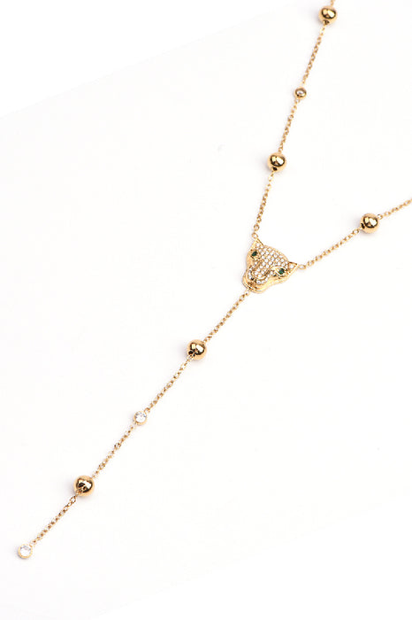 Kette Edelstahl vergoldet 41.5+5cm Leopardenkopf mit Zirkonia Klasse 5A