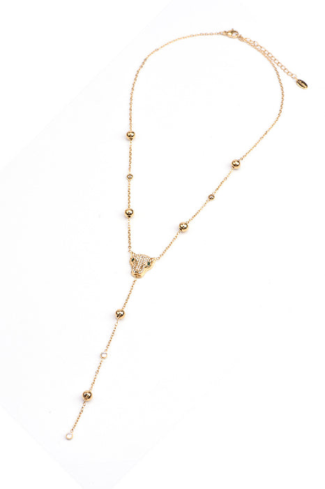 Kette Edelstahl vergoldet 41.5+5cm Leopardenkopf mit Zirkonia Klasse 5A
