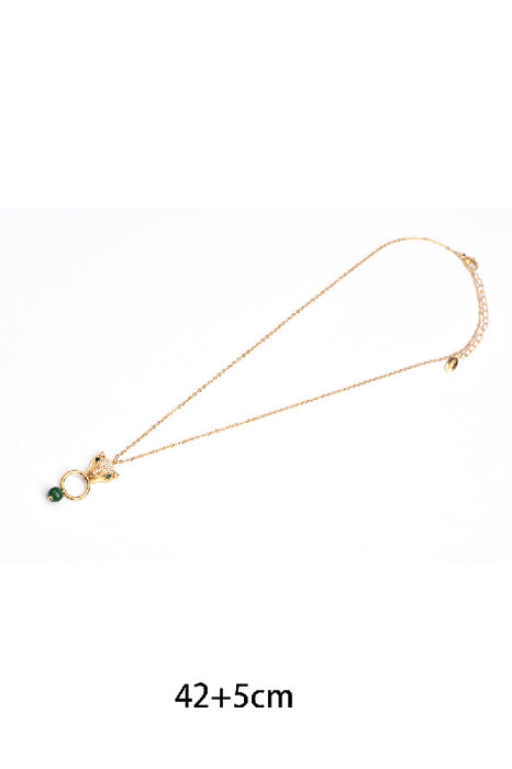 Kette Edelstahl vergoldet 42+5cm Leopardenkopf mit Zirkonia Klasse 5A und grüner Jade