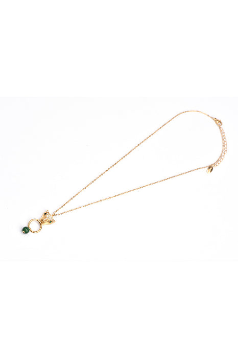 Kette Edelstahl vergoldet 42+5cm Leopardenkopf mit Zirkonia Klasse 5A und grüner Jade
