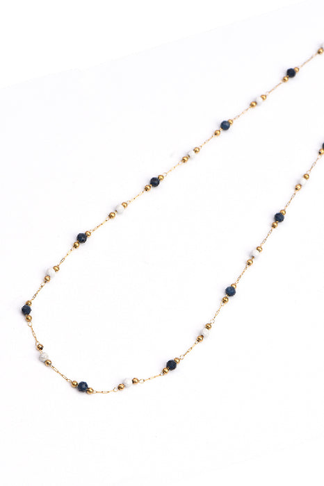 Kette Edelstahl vergoldet 40+5cm facettierter schwarzer Onyx und weisser Howlit