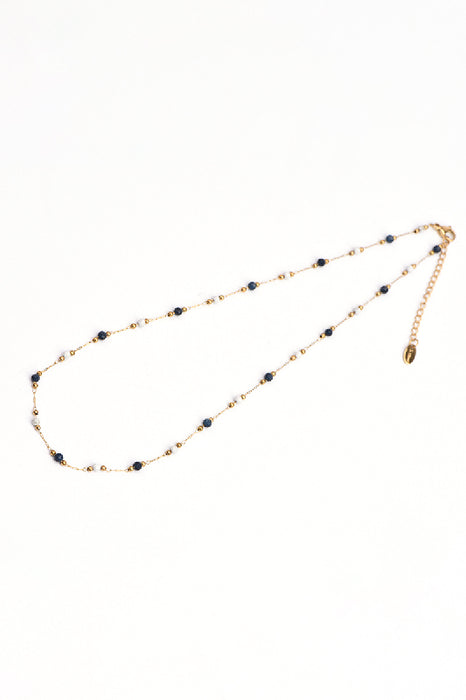 Kette Edelstahl vergoldet 40+5cm facettierter schwarzer Onyx und weisser Howlit