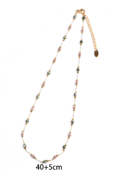 Kette Edelstahl vergoldet 40+5cm facettierter Rhodochrosit und Green Spot Stone