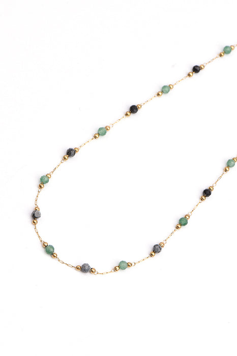 Kette Edelstahl vergoldet 40+5cm facettierter Achat und grüner Aventurin