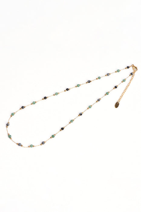 Kette Edelstahl vergoldet 40+5cm facettierter Achat und grüner Aventurin