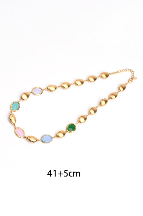 Kette Edelstahl vergoldet 41+5cm Regenbogen Opalit