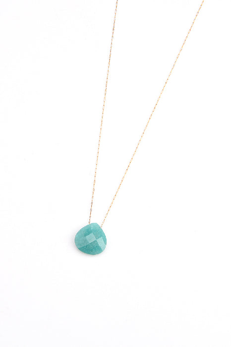 Gold-plated stainless steel necklace 40+5cm, faceted teardrop aquamarine