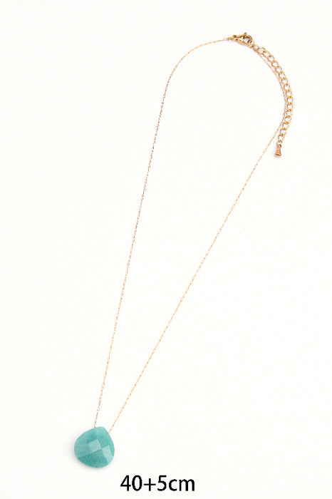 Gold-plated stainless steel necklace 40+5cm, faceted teardrop aquamarine