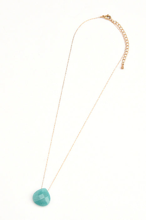 Gold-plated stainless steel necklace 40+5cm, faceted teardrop aquamarine