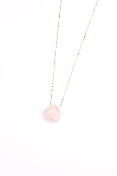 Kette Edelstahl vergoldet 40+5cm facettierter Rosenquarz in Tropfenform