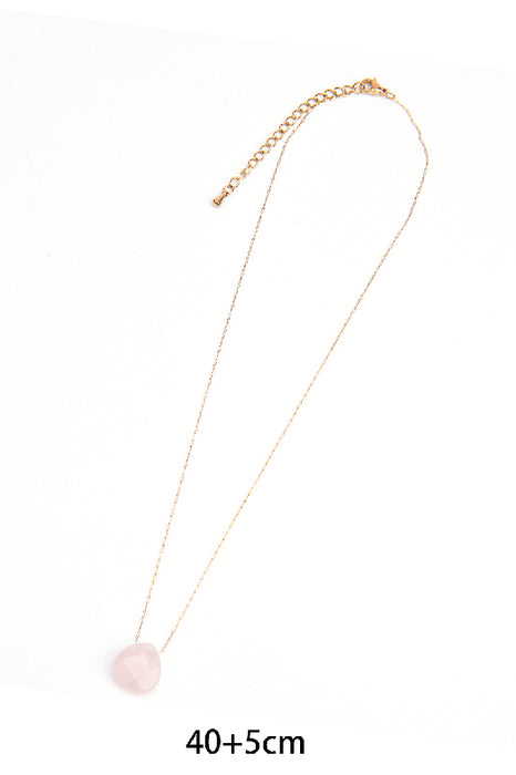 Kette Edelstahl vergoldet 40+5cm facettierter Rosenquarz in Tropfenform