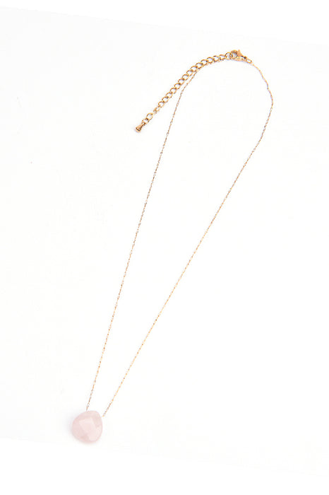 Kette Edelstahl vergoldet 40+5cm facettierter Rosenquarz in Tropfenform