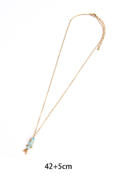 Kette Edelstahl vergoldet 42+5cm Fisch hellblau emailliert