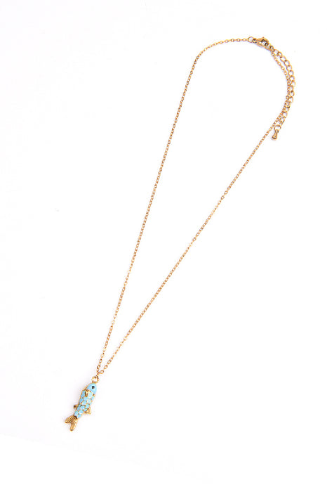 Kette Edelstahl vergoldet 42+5cm Fisch hellblau emailliert