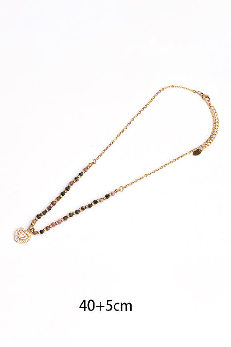 Kette Edelstahl vergoldet 40+5cm Rhodonit mit Herzanhänger Zirkonia Klasse 5A
