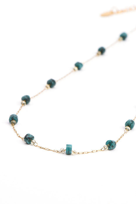 Chaîne acier inoxydable doré 40+5cm Rondelles turquoise africaine