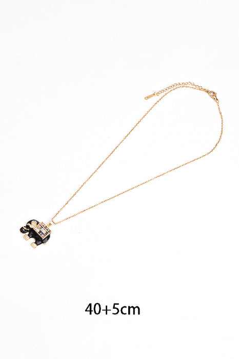Chaîne en acier inoxydable plaqué or 41+6cm Éléphant émaillé noir avec oxyde de zirconium grade 5A