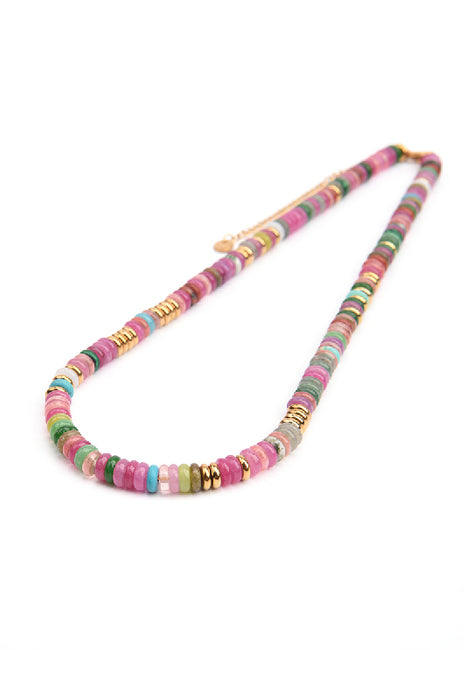 Kette Edelstahl vergoldet 40+8cm Naturstein Rondellen regenbogenfarbig